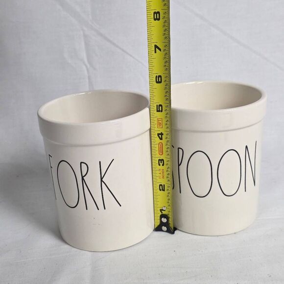 Rae Dunn Fork & Spoon Ceramic Utensil Holders 6” Tall - Picture 3 of 3
